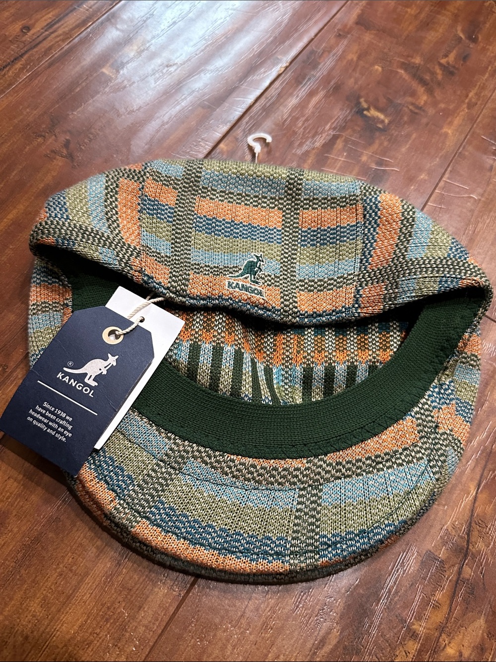 Kangol Kids Box Plaid 504 Cap KL NWT Green Orange Flat Cap Kids Large NEW